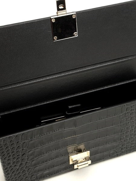 Clutch in pelle lucida effetto coccodrillo