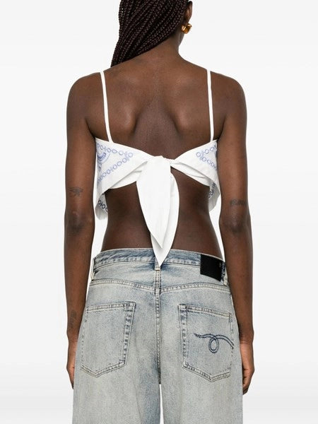 Top in lino e cotone con ricamo