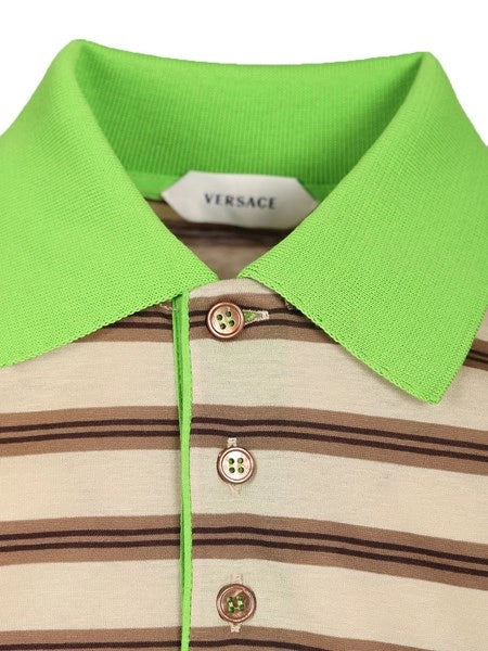 Polo in cotone a righe con intarsio