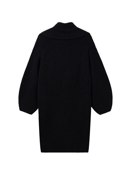 Cardigan doppiopetto in lana a coste