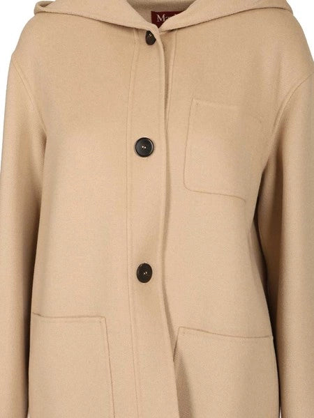 Cappotto con cappuccio in lana, cachemire e seta