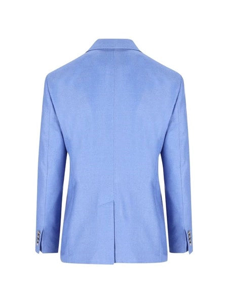 Blazer monopetto in canvas di lana e seta