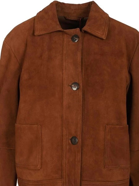 Giacca boxy in pelle scamosciata