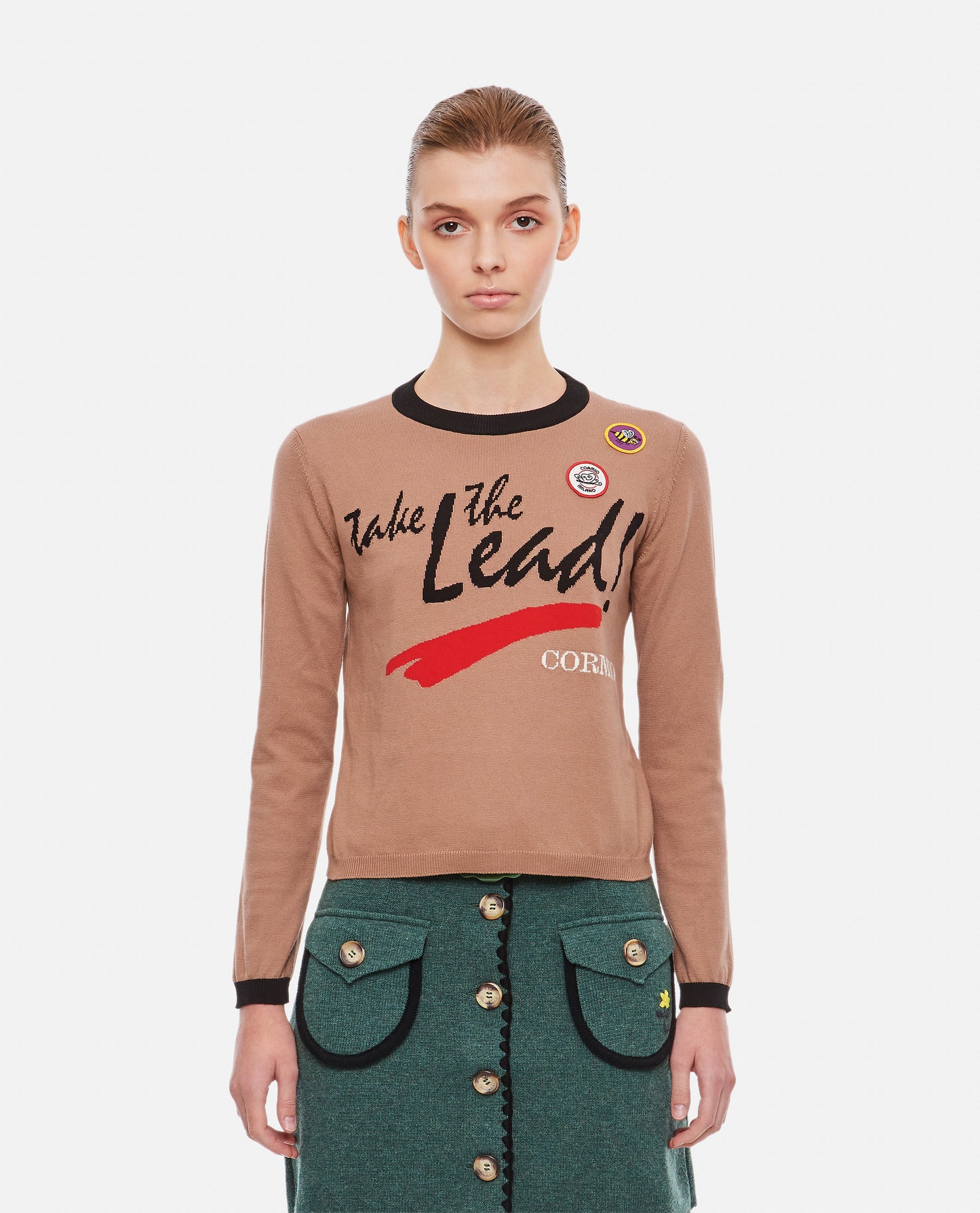 LONG SLEEVE KNITTED T-SHIRT WITH INTARSIO MOTTO