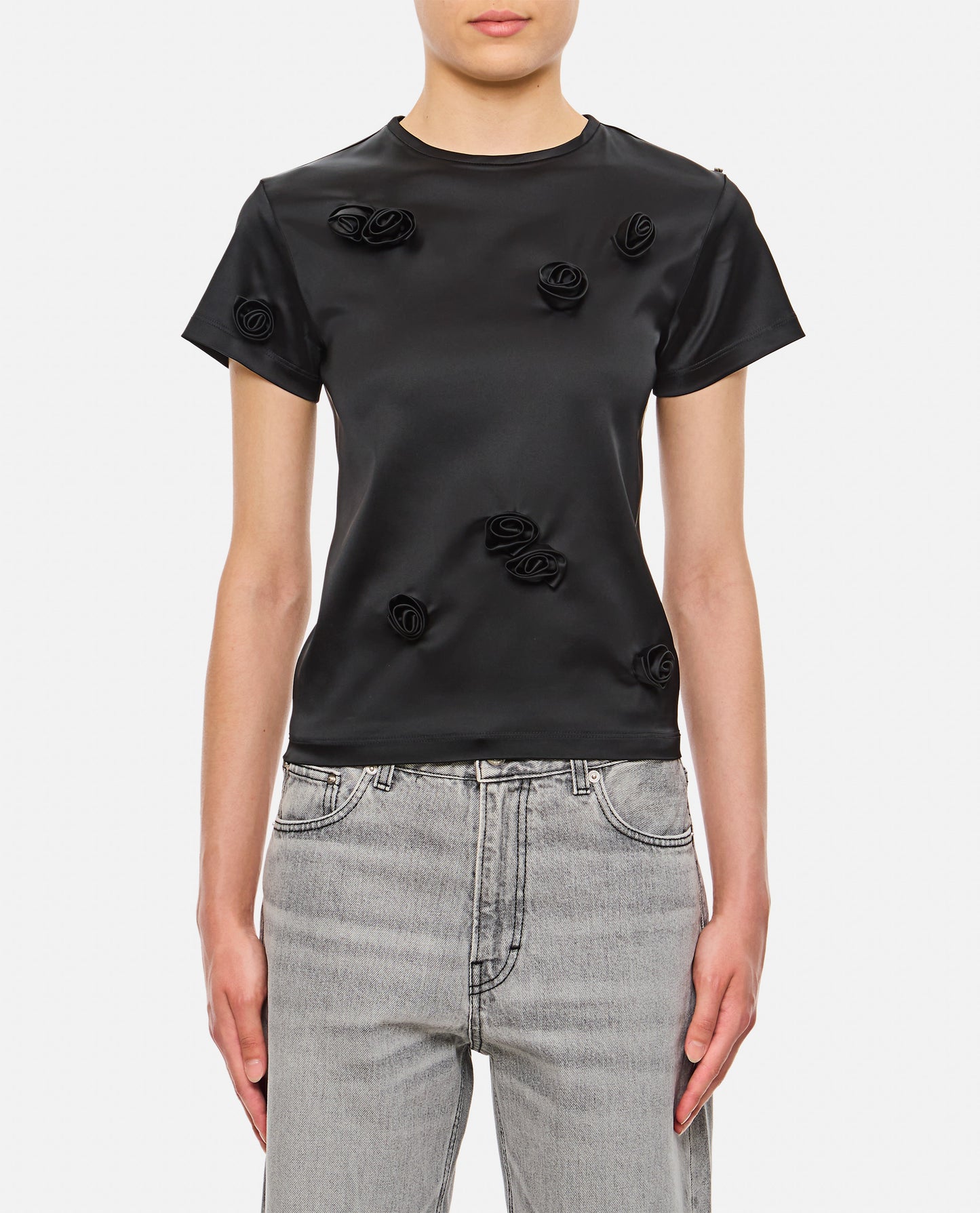 MENDOZA FITTED TOP WITH BLACK EMBROIDERED ROSES