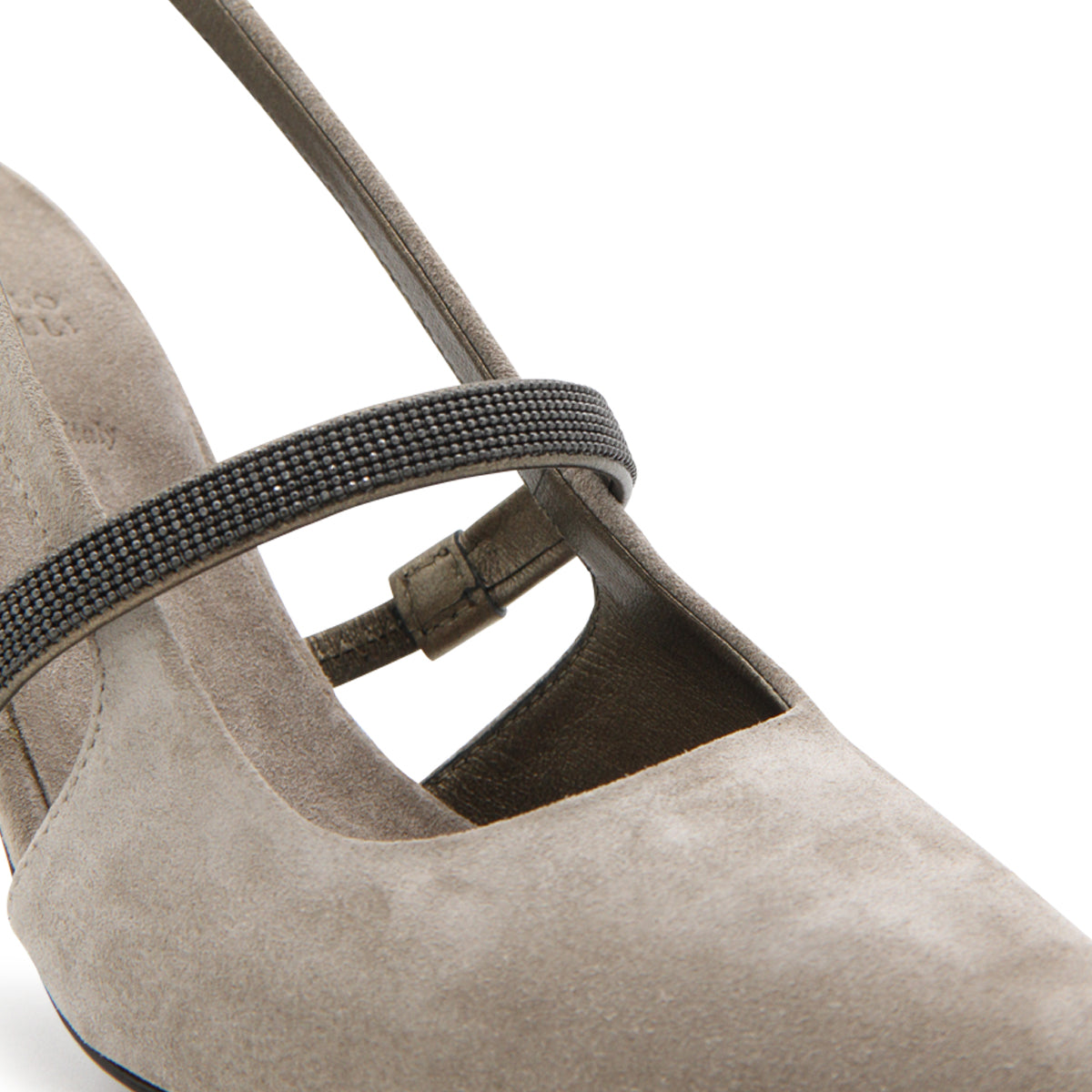 GREY SUEDE MONILI CHAIN SLINGBACK PUMPS