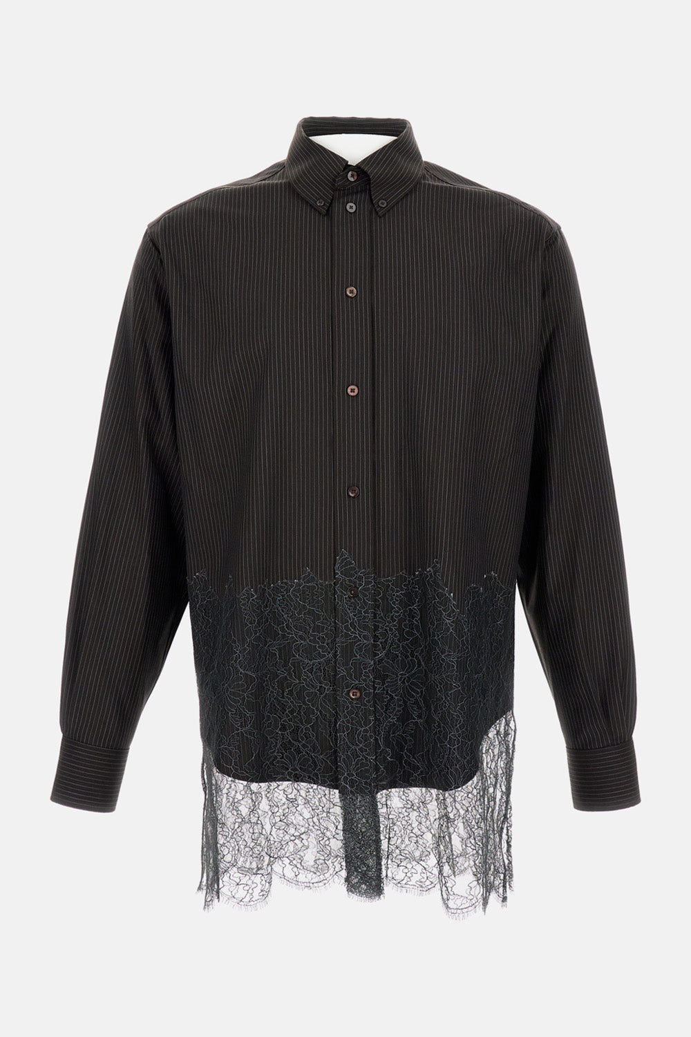 BLACK PINSTRIPE WOOL AND LACE SHIRT