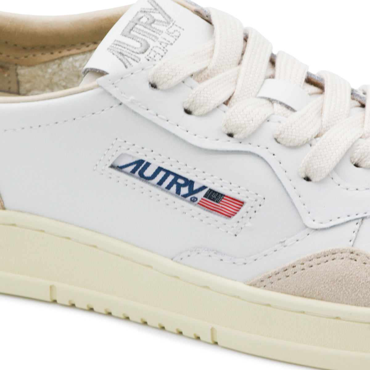 WHITE BEIGE AND GOLD LEATHER MEDALIST SNEAKERS