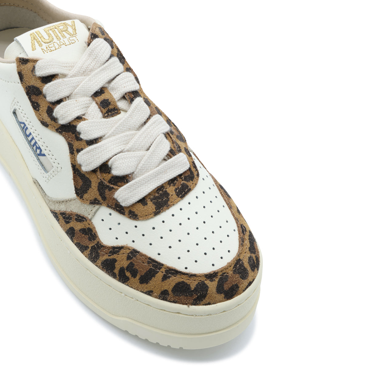 CREAM AND JAGUAR LEATHER MEDALIST PLATFORM SNEAKERS