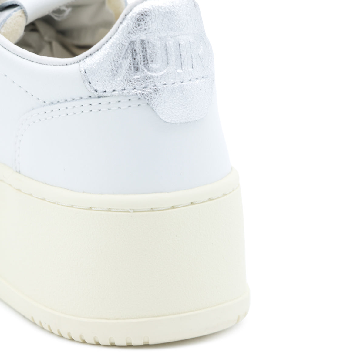 WHITE AND SILVER LEATHER MEDALIST PLATFORM SNEAKERS