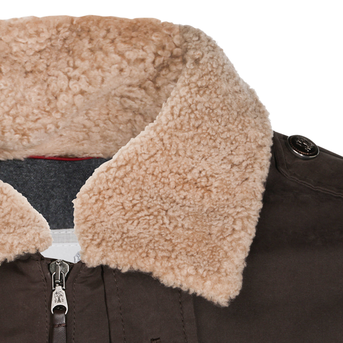 BROWN COTTON SHEARLING DOWN JACKET