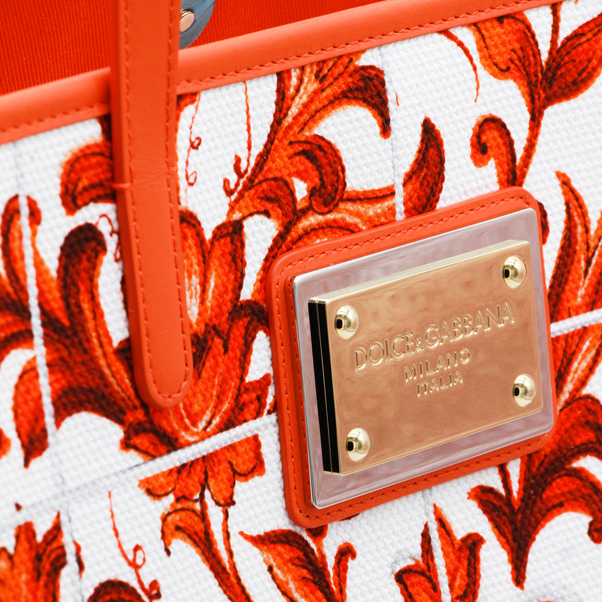 ORANGE AND WHITE MAIOLICA TOTE