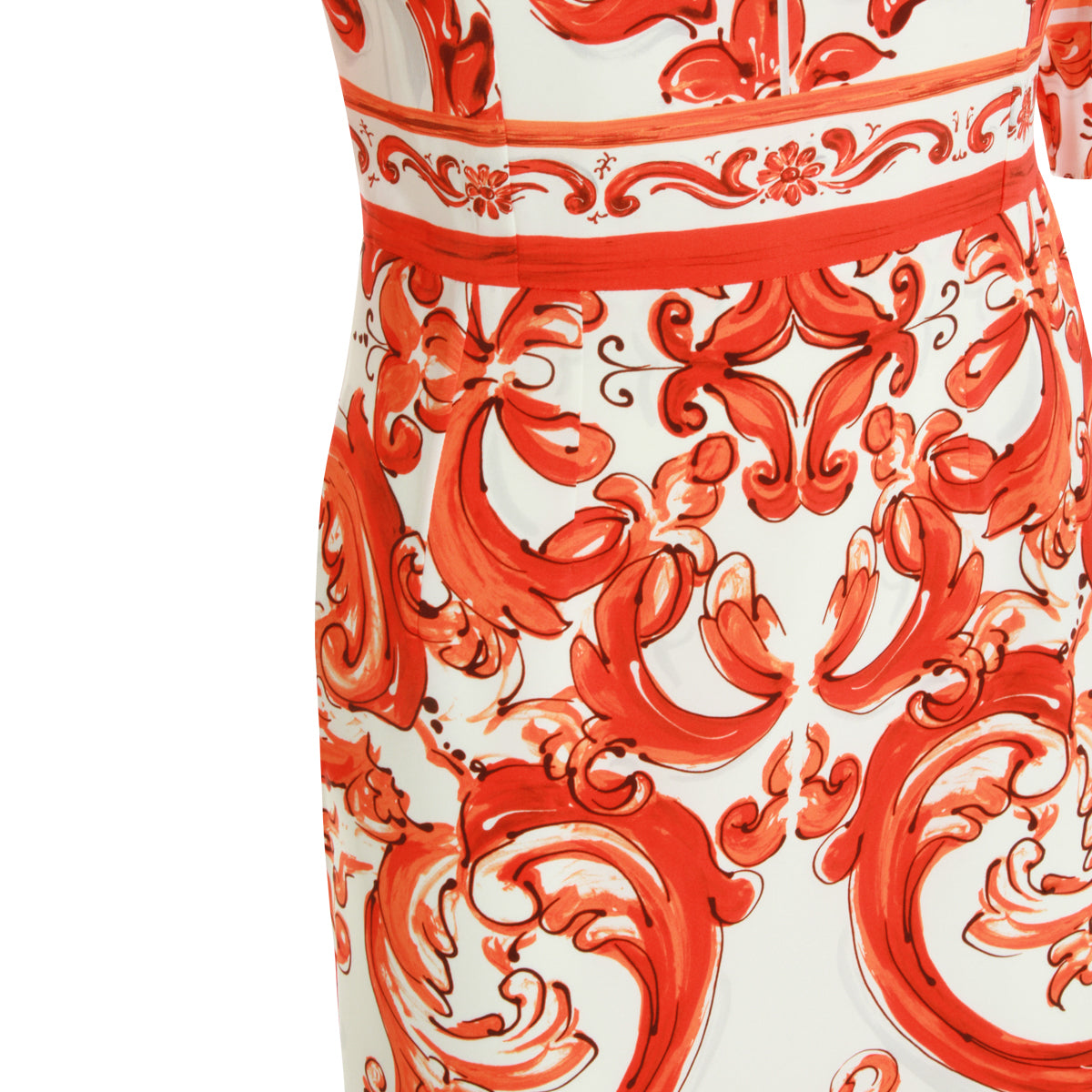 WHITE AND ORANGE SILK MAIOLICA LONG DRESS