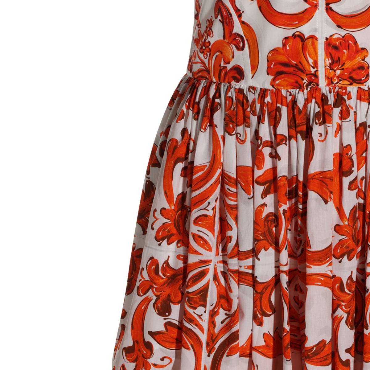 WHITE AND ORANGE COTTON MAIOLICA DRESS