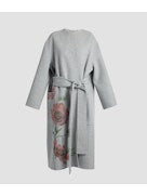 FLORAL PRINT DOUBLE FACE WOOL BELTED COAT