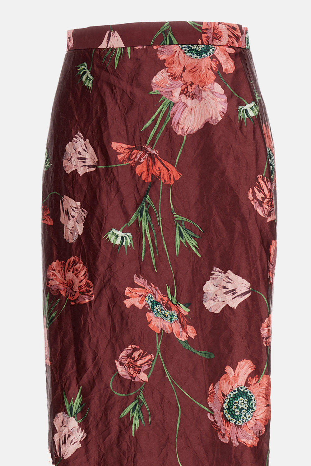 FLORAL TEXTURED SATIN MIDI PENCIL SKIRT