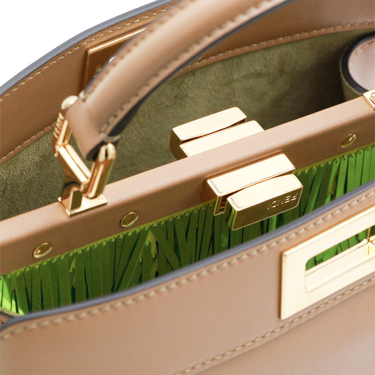 CAMEL LEATHER PEKABOO SMALL TOP HANDLE BAG