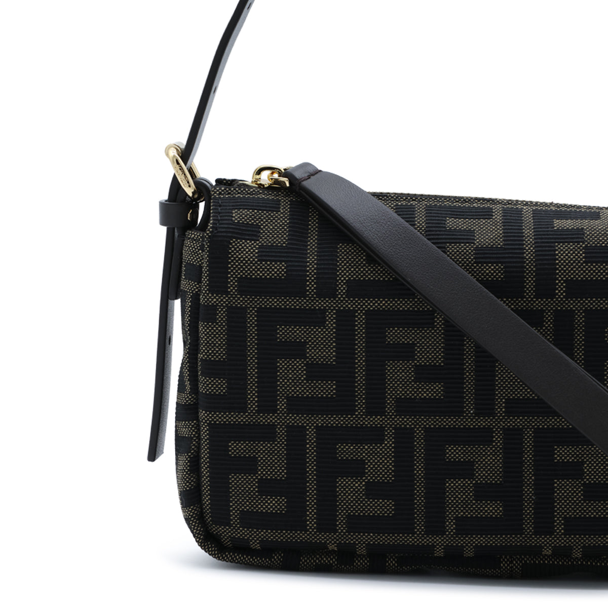 BROWN ZIP TOP FF SMALL TOP HANDLE BAG