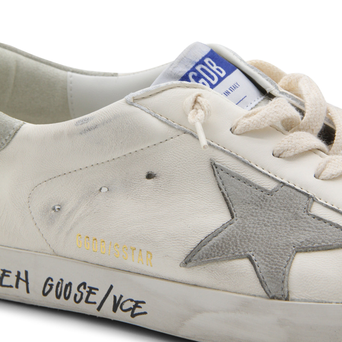 WHITE AND GREY LEATHER SUPER-STAR SNEAKERS