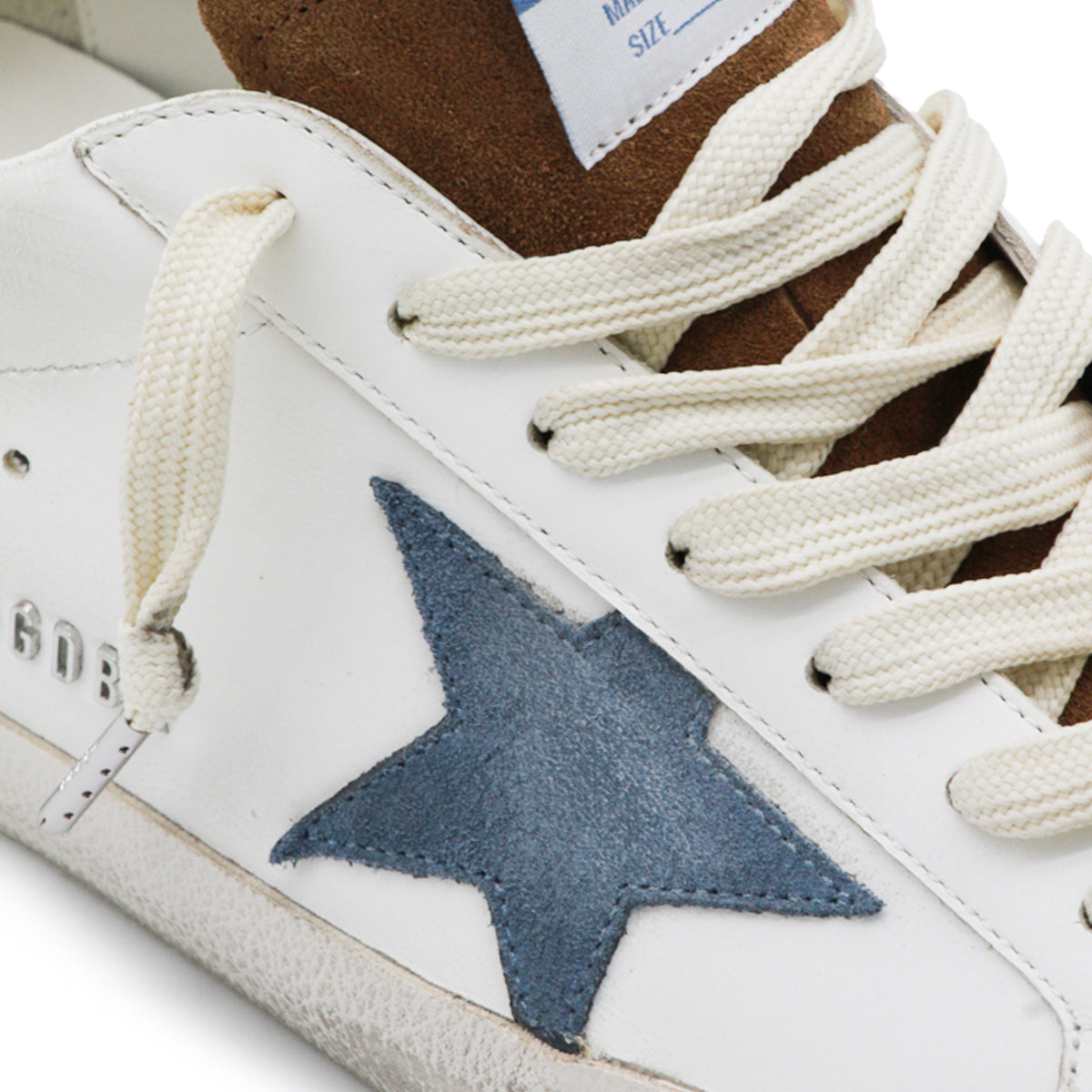 WHITE BROWN AND BLUE LEATHER SUPER STAR SNEAKERS