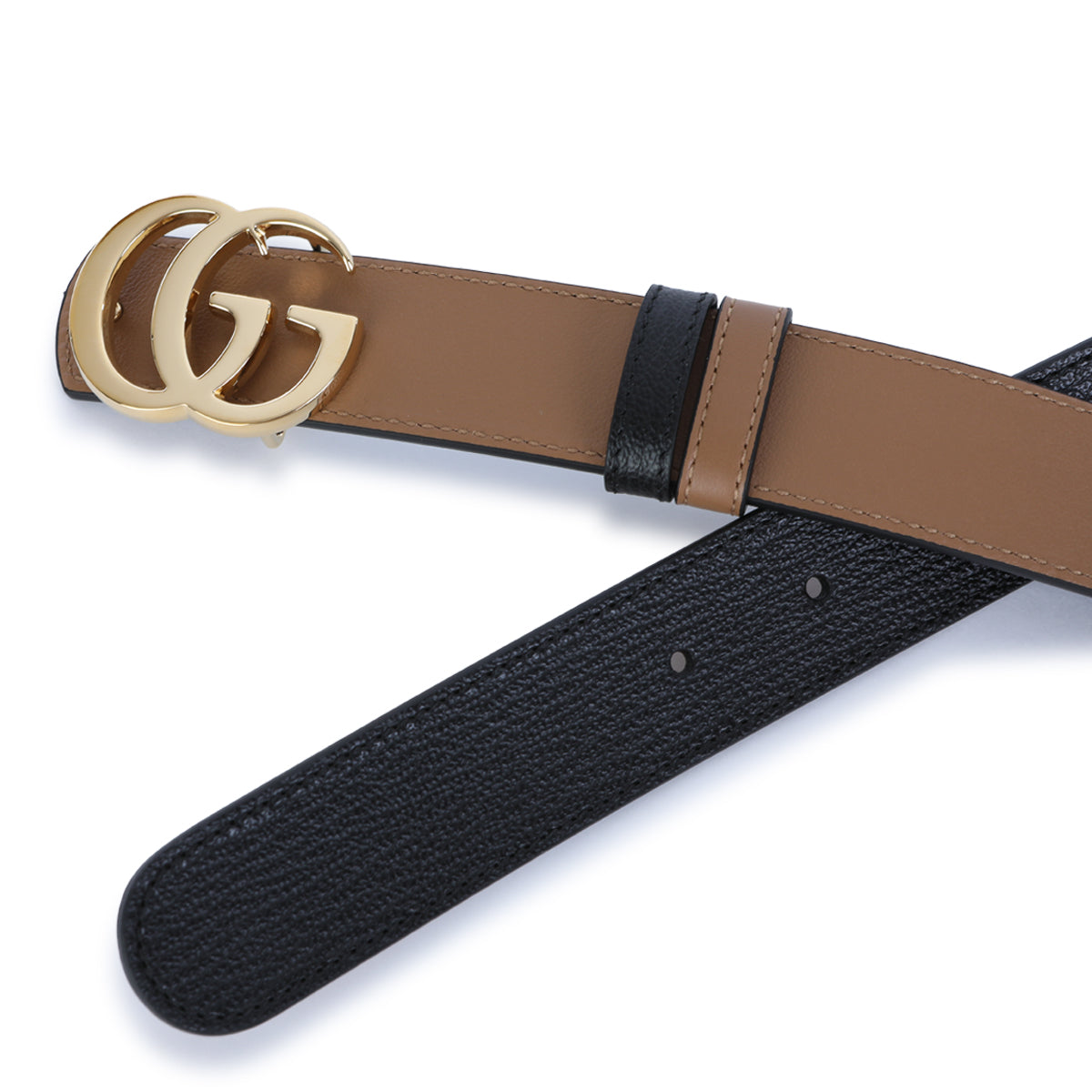 BLACK AND BEIGE LEATHER GG MARMONT BELT