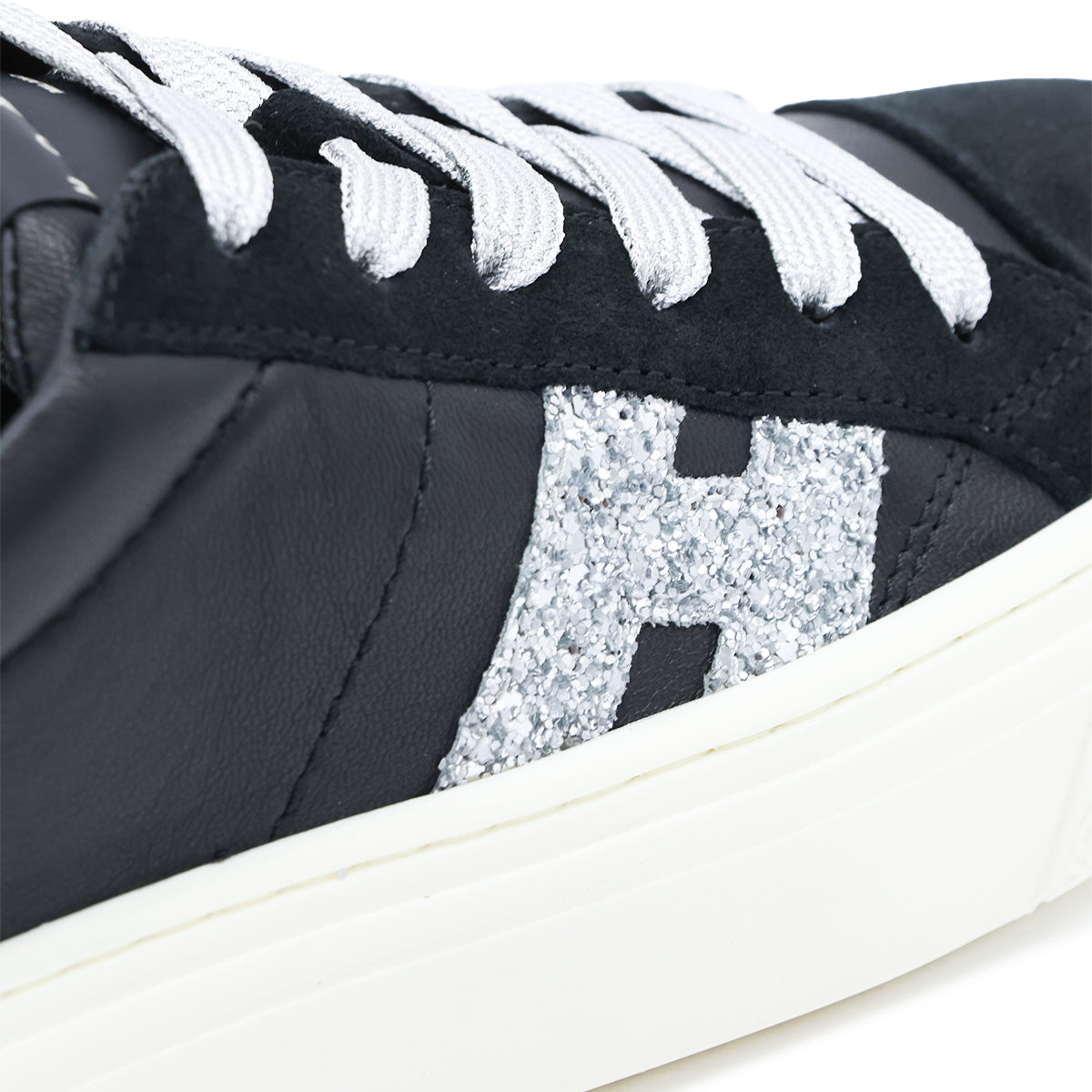 BLACK AND SILVER LEATHER CROSSWIND SNEAKERS