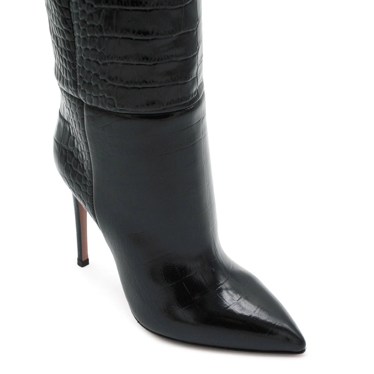 BLACK CARBON LEATHER STILETTO BOOTS