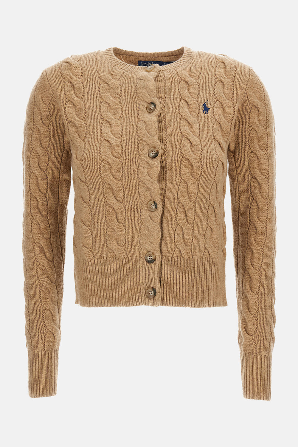 SHORT CABLE KNIT CREWNECK CARDIGAN