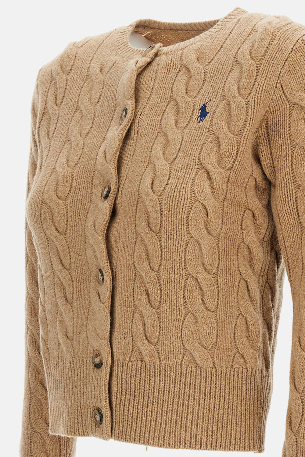 SHORT CABLE KNIT CREWNECK CARDIGAN