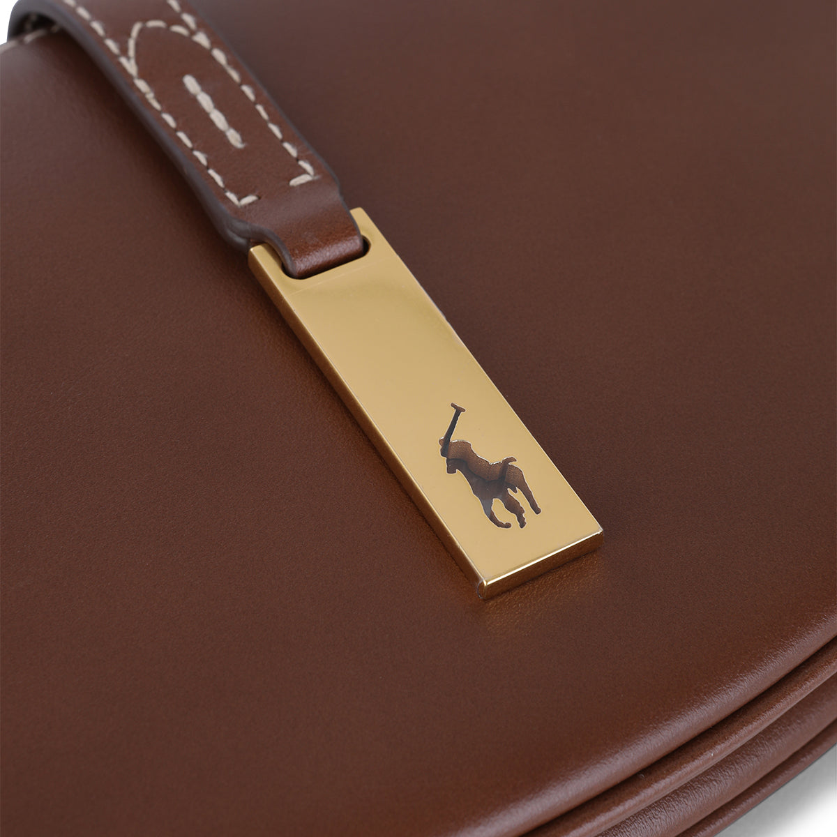 BROWN LEATHER POLO ID SHOULDER BAG