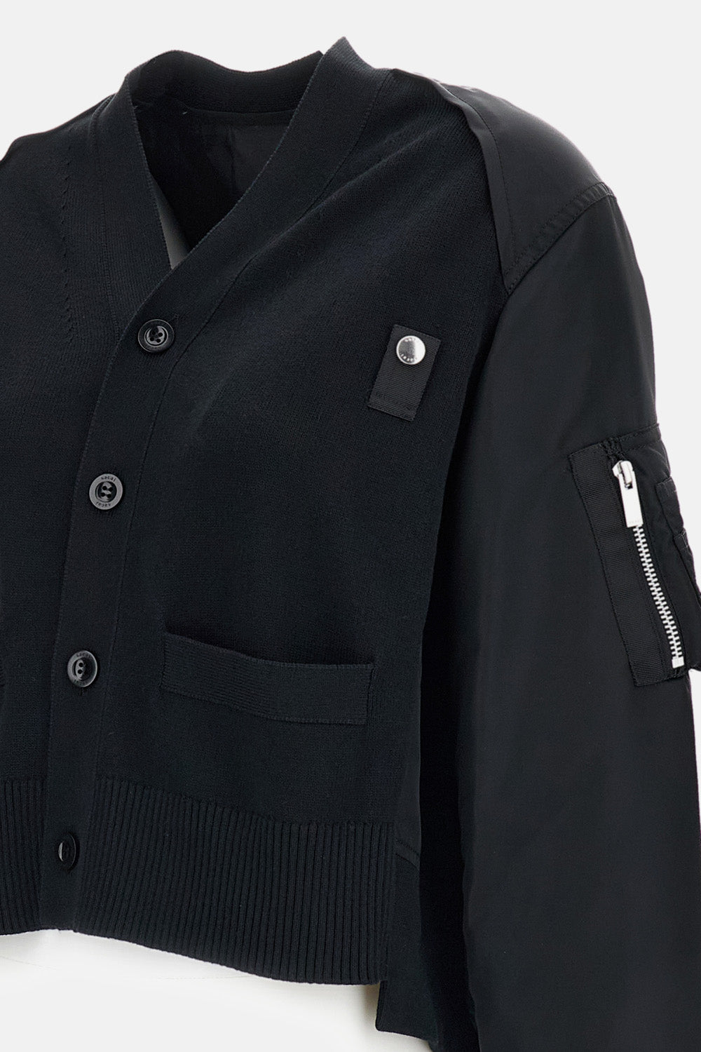 NYLON TWILL X COTTON KNIT CARDIGAN