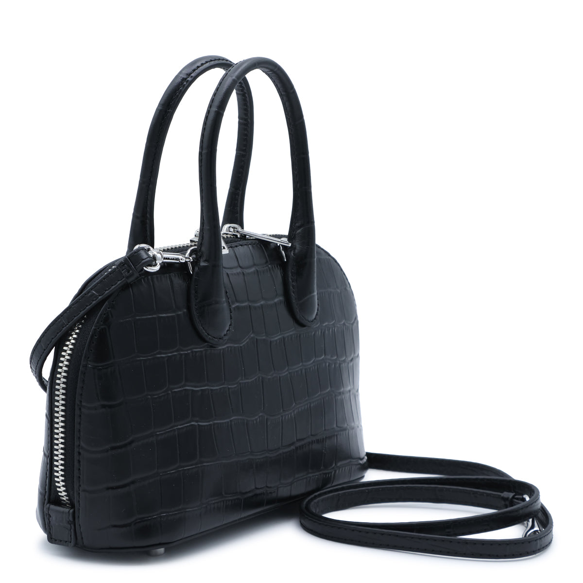 BLACK LEATHER TOP HANDLE BAG