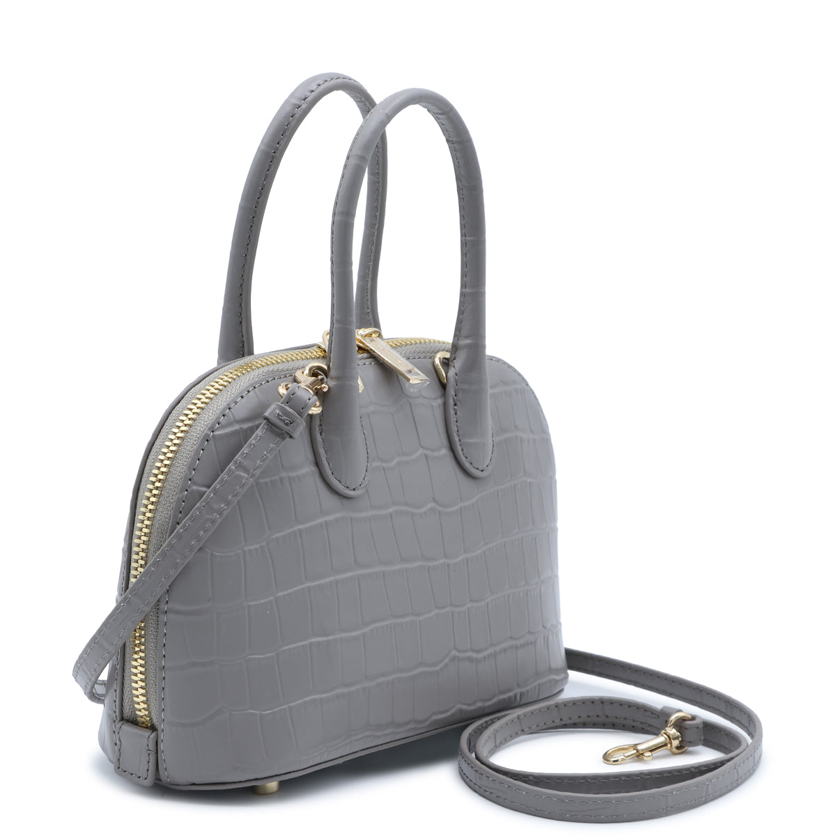 GREY LEATHER TOP HANDLE BAG