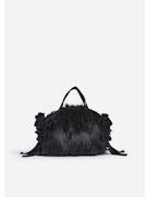 MINI FAUX FUR DOUBLE RIBBON ROSETTE EMBROIDERED BAG
