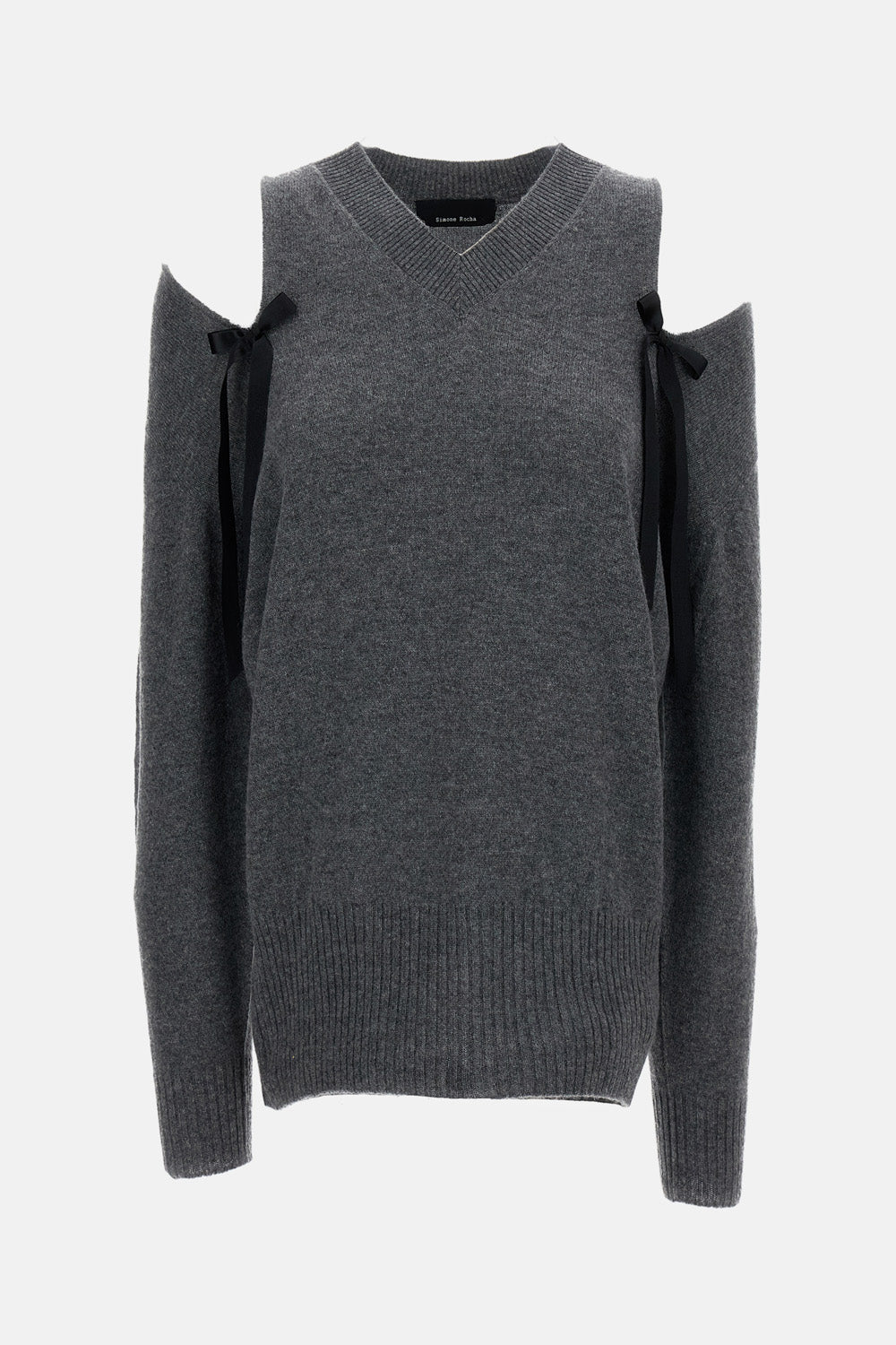 RELAXED CASHMERE SLASH V-NECK JUMPER W/ BOW