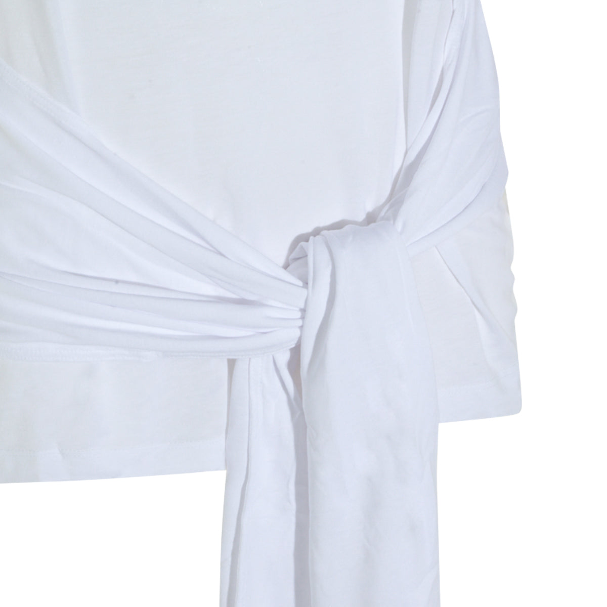 WHITE COTTON STRETCH TIE WAIST TOP