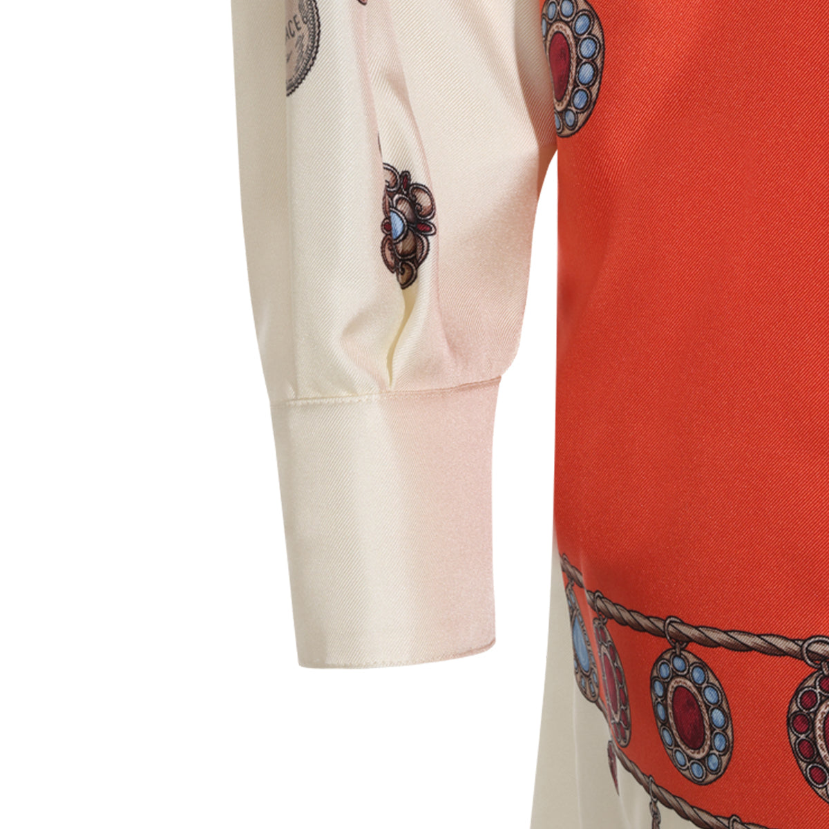 ORANGE WHITE AND GOLD SILK SHIRT DRESS