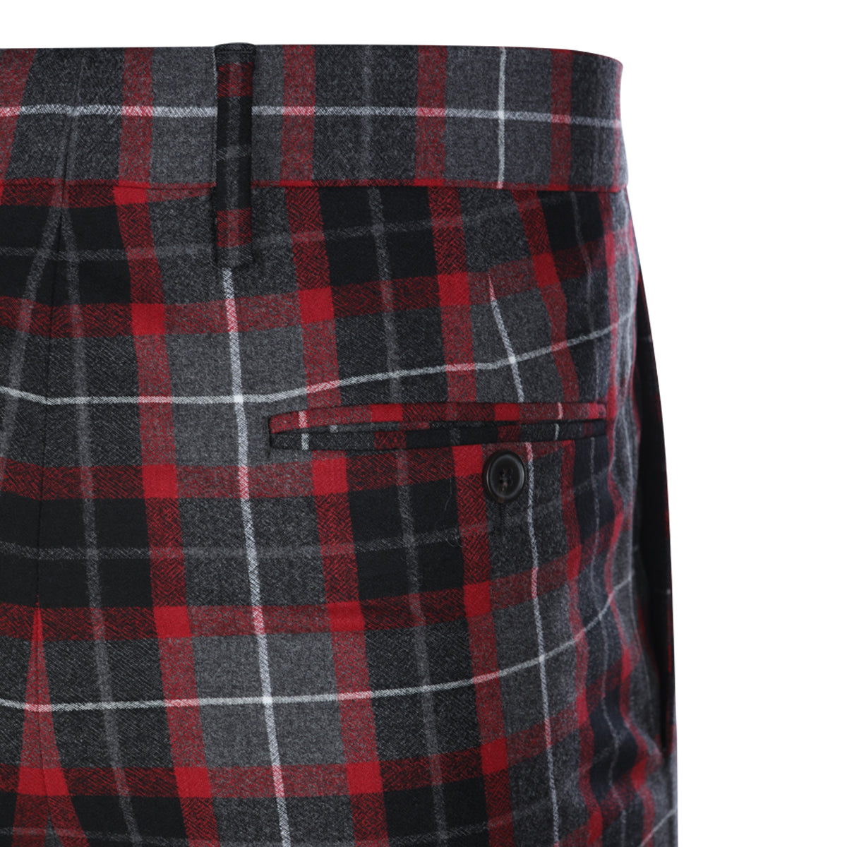CHARCOAL AND RED VIRGIN WOOL GEORGE TURNUP TROUSERS
