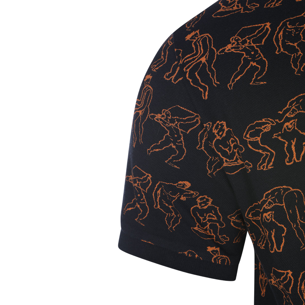BLACK AND ORANGE COTTON CLASSIC POLO SHIRT