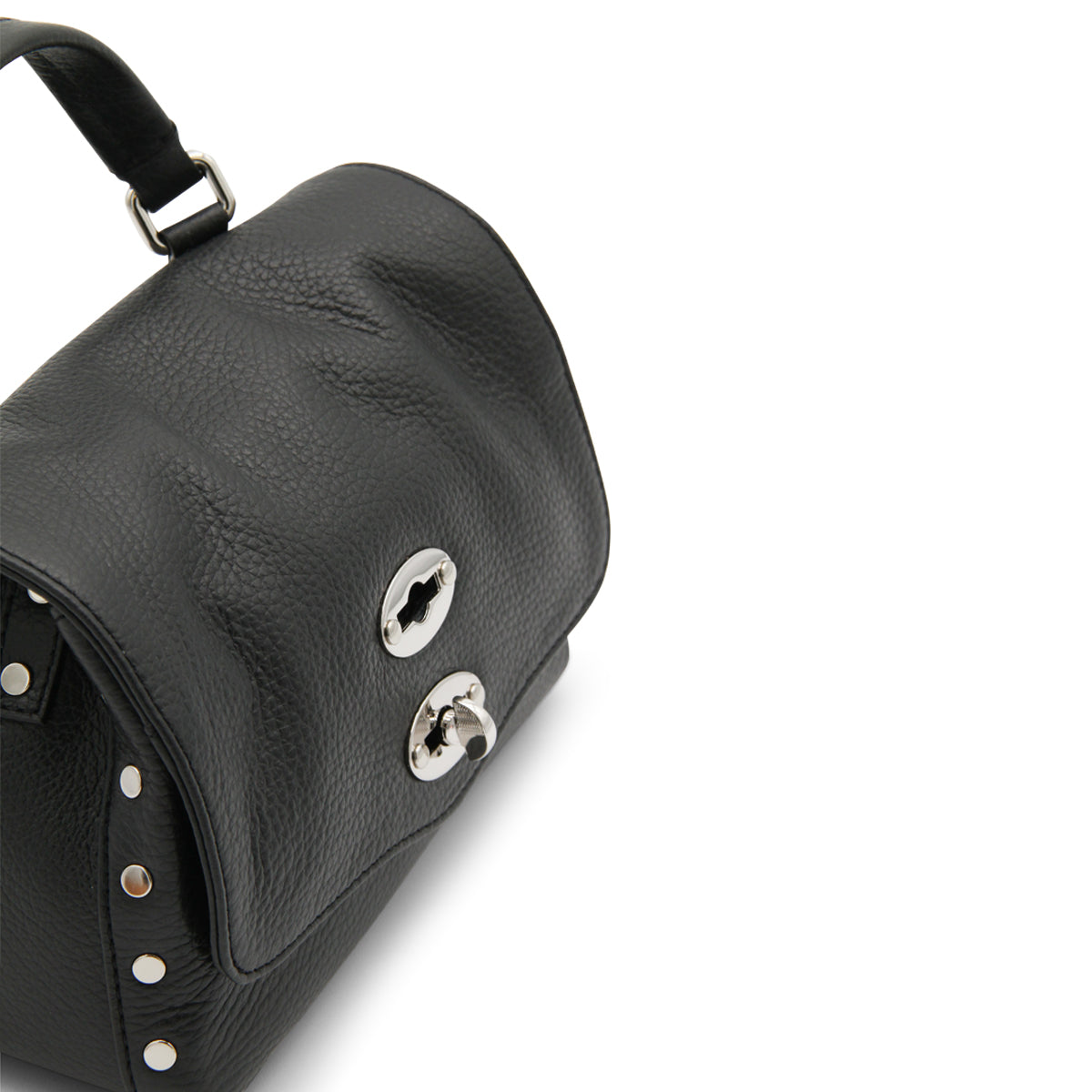 BLACK LEATHER POSTINA BABY TOP HANDLE BAG