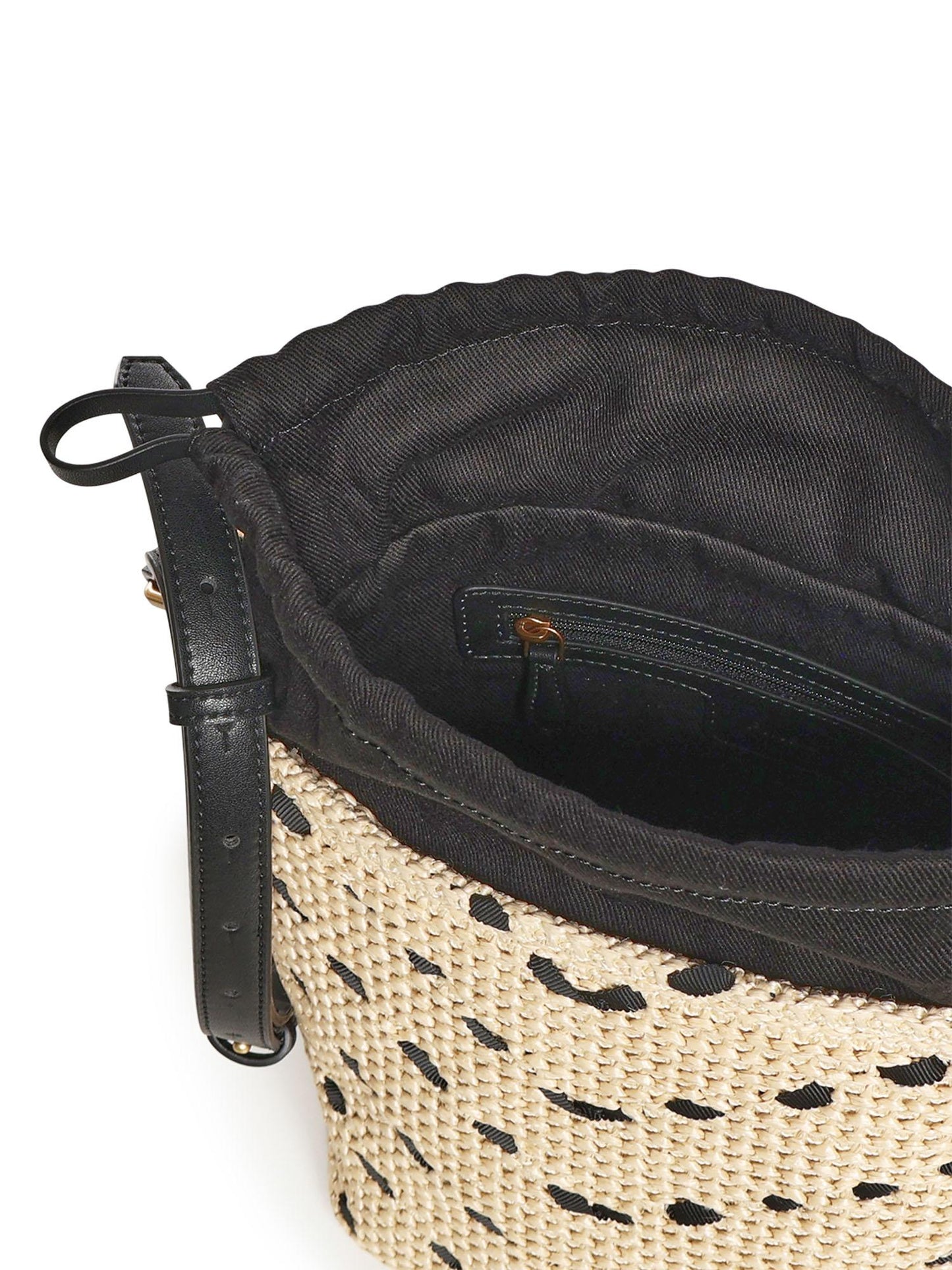 Borsa a tracolla Bucket Mini in rafia con motivo chevron