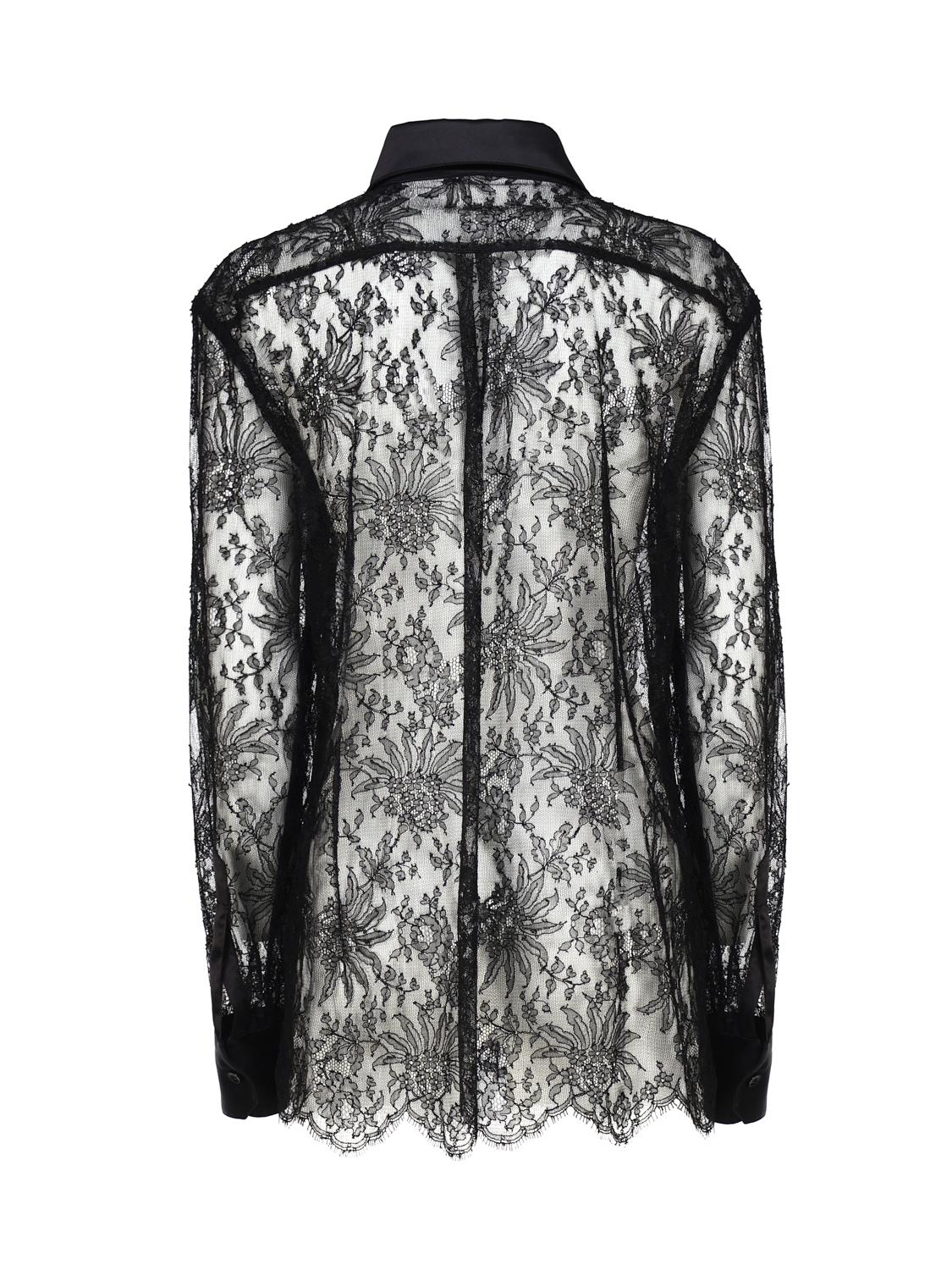 Camicia in pizzo Chantilly con dettagli in raso
