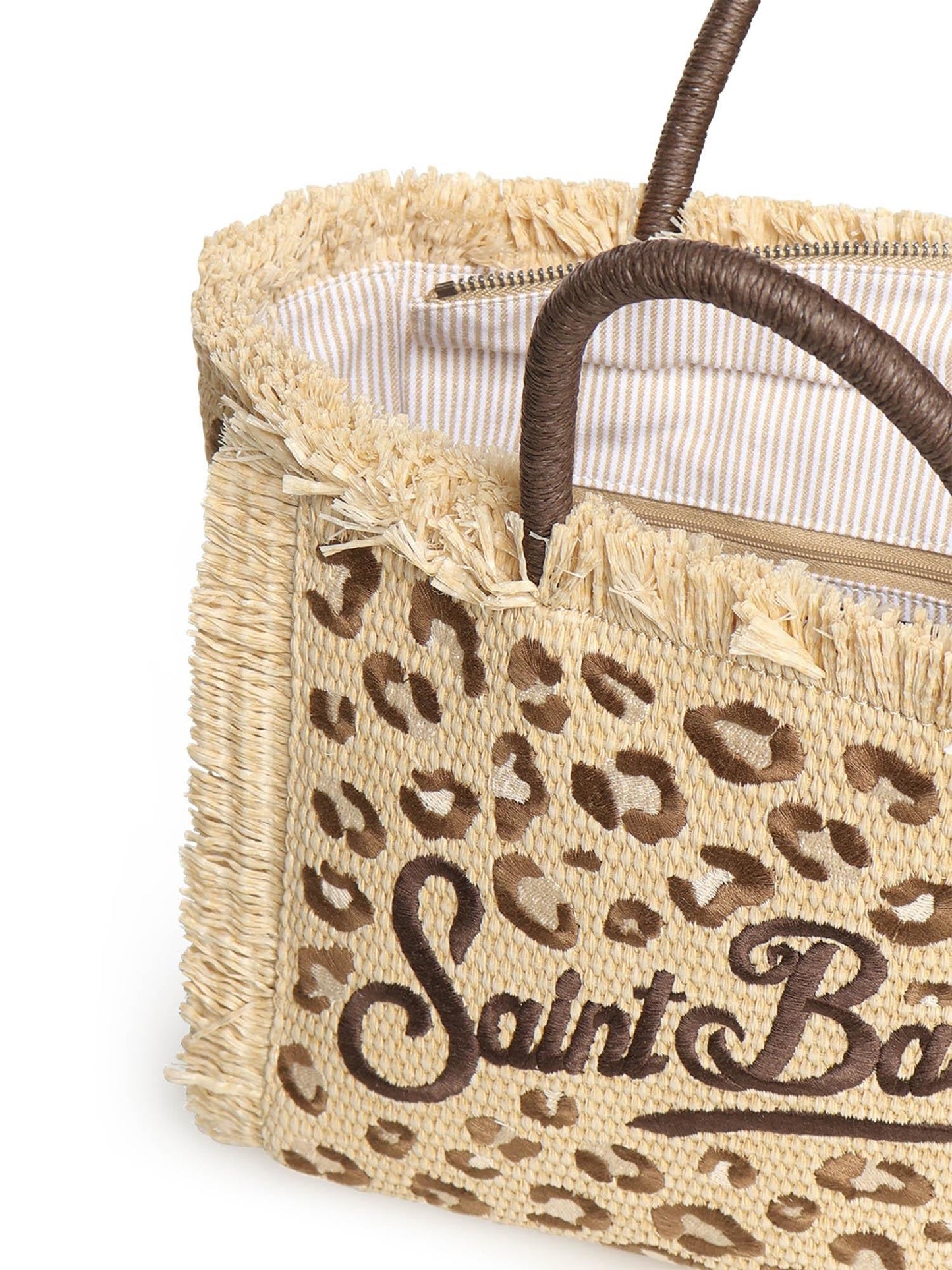 Borsa Colette in tessuto effetto paglia con ricamo leopardato