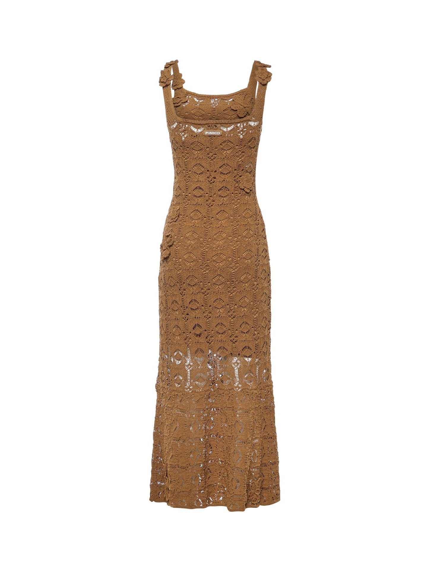 Abito midi crochet con fiori applicati