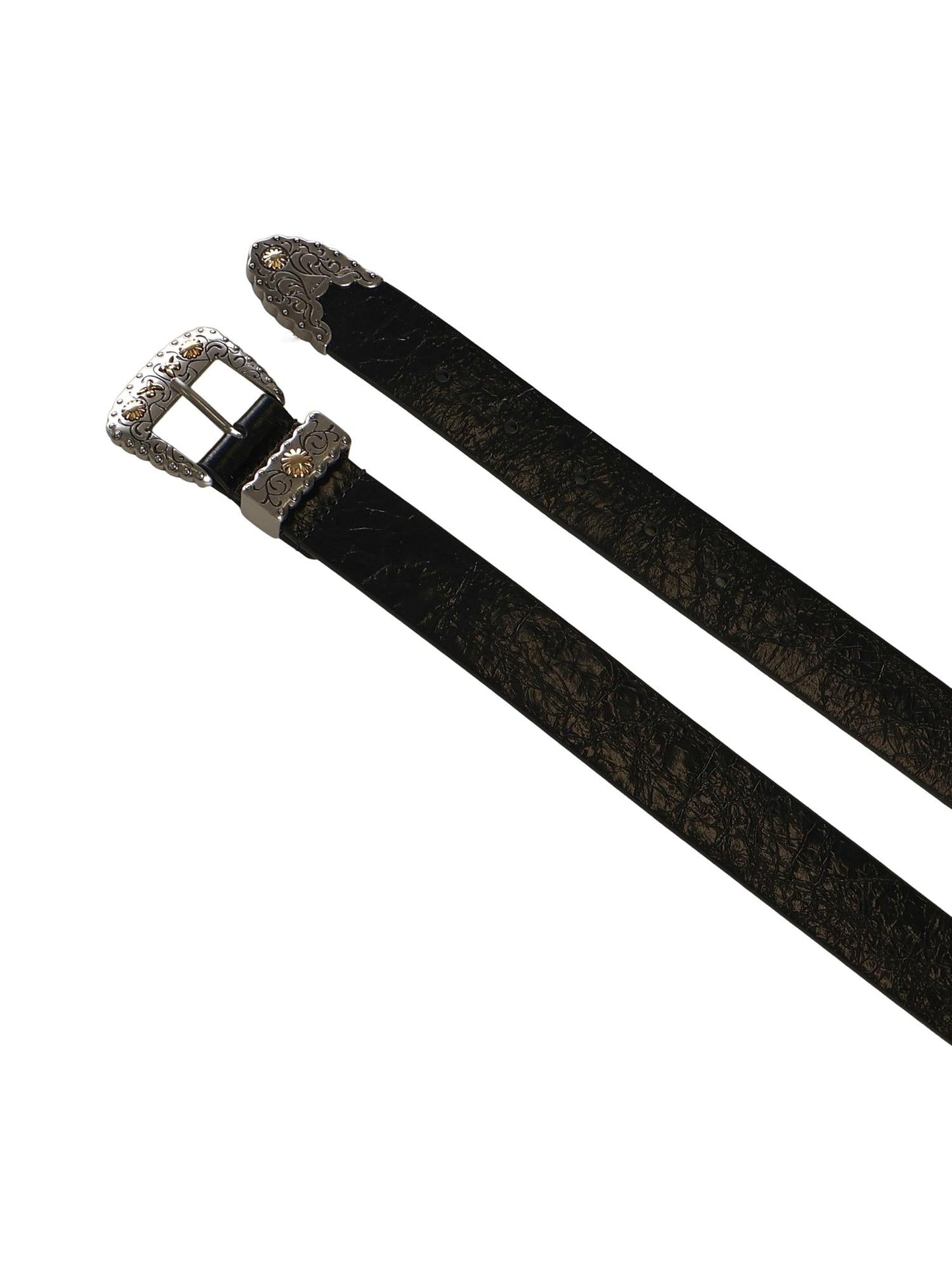 Cintura in pelle shiny con finiture metalliche