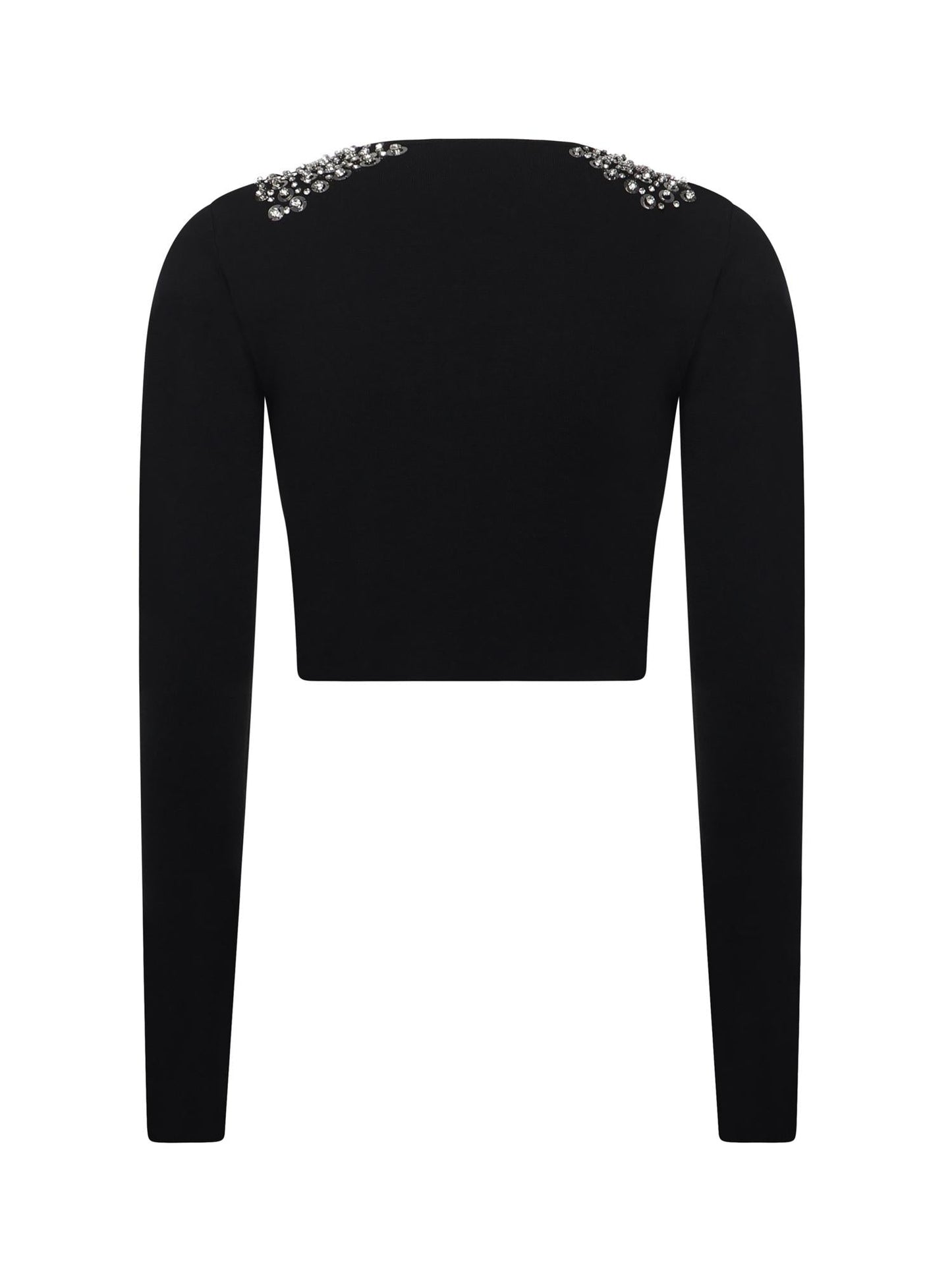 Maglia cropped con paillettes e cristalli