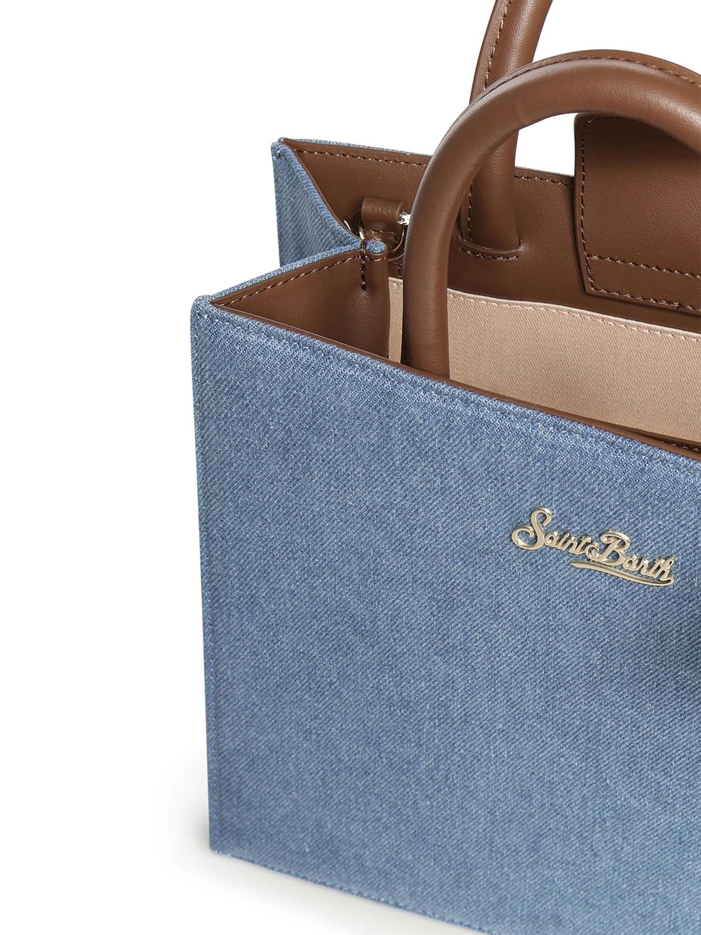 Borsa Shop Midi in denim e pelle