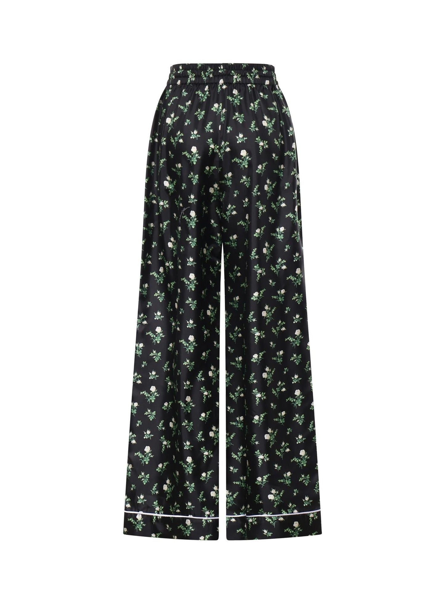Pantaloni in twill stampa Roselline e mughetti