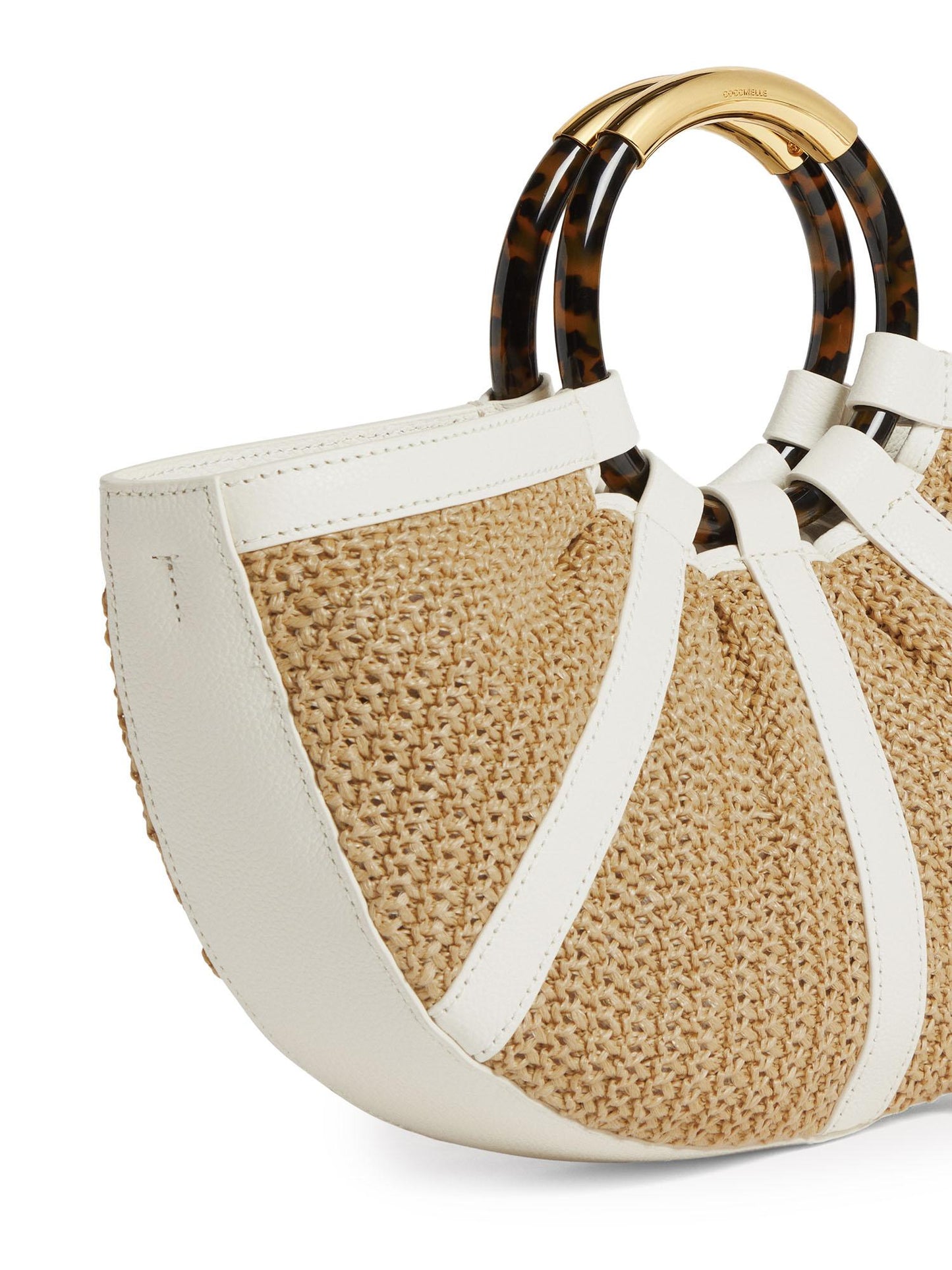 Borsa Shell medium in paglia e pelle
