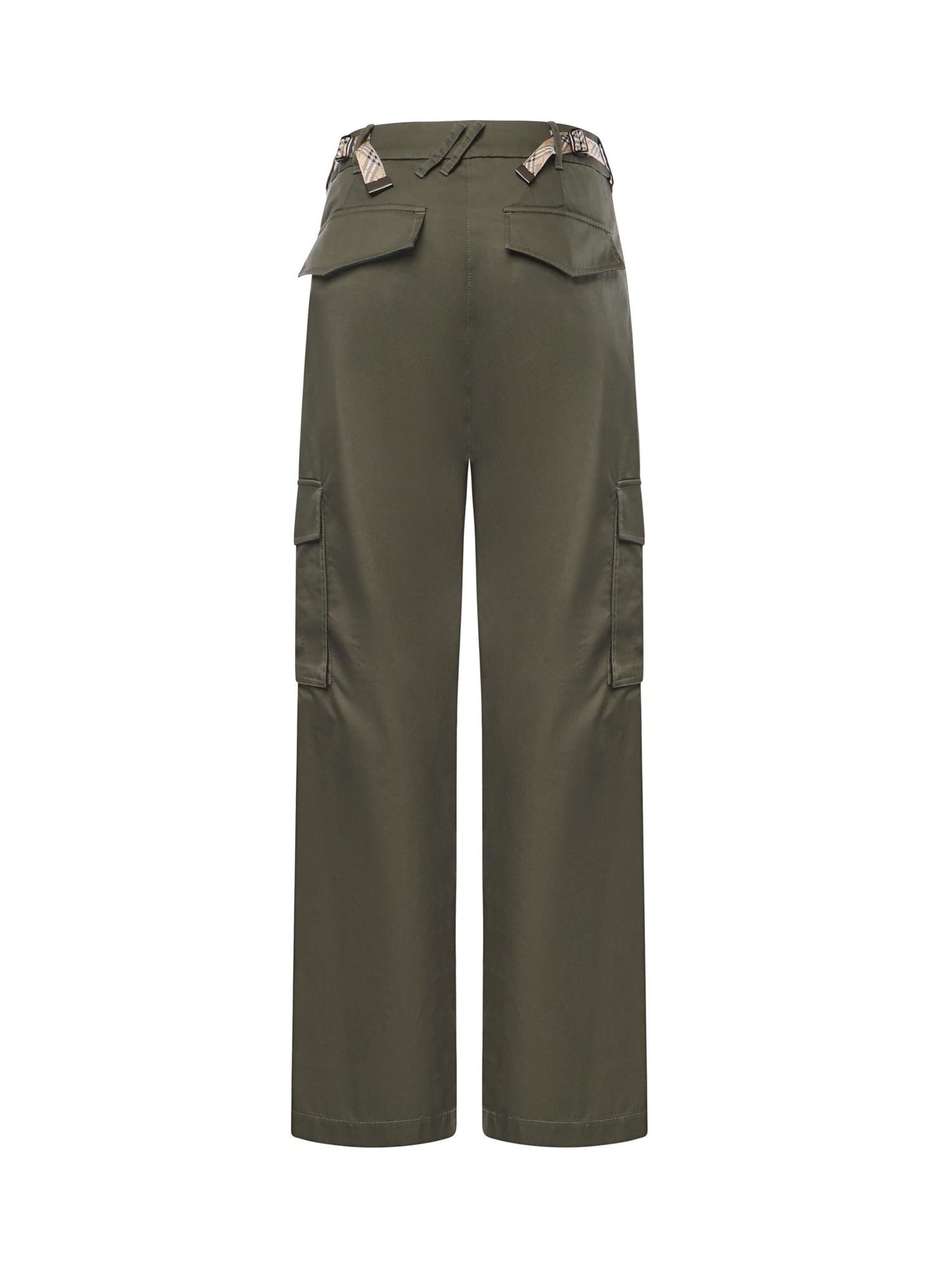 Pantaloni cargo in gabardine con finiture Check
